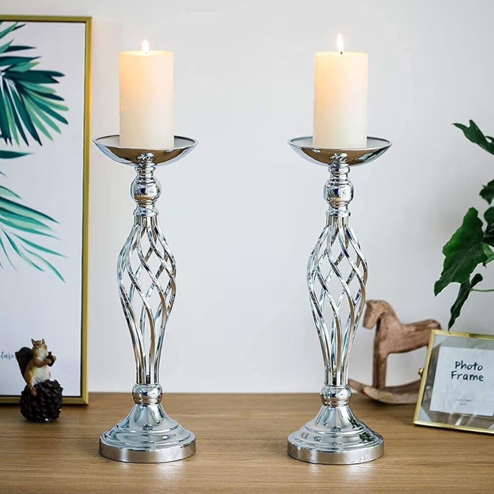 Set of 3 Silver Metal Candelabras NEW